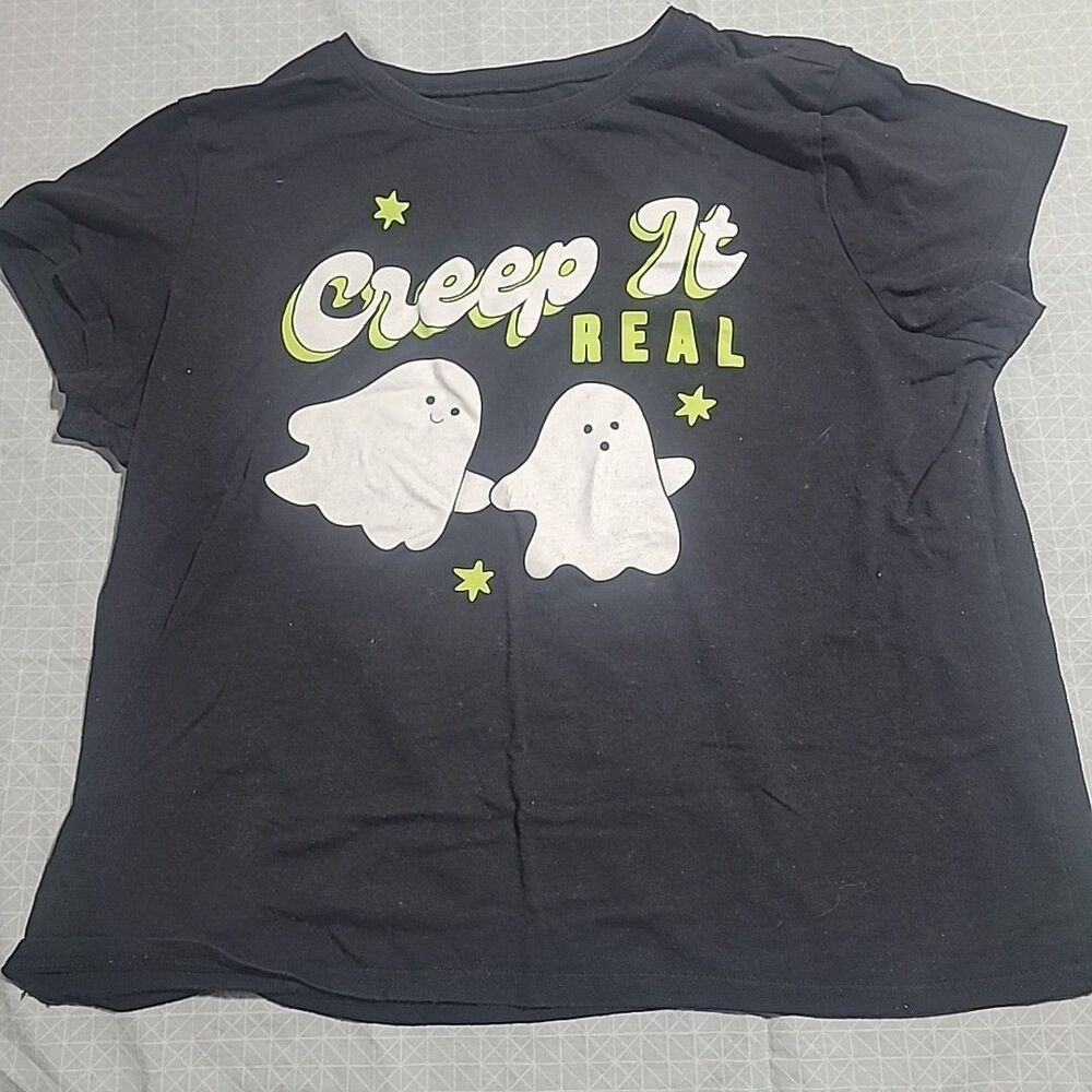 Womens (Jr's) Black Creep it Real Halloween Ghost Tee Shirt T-Shirt 3XL (21)